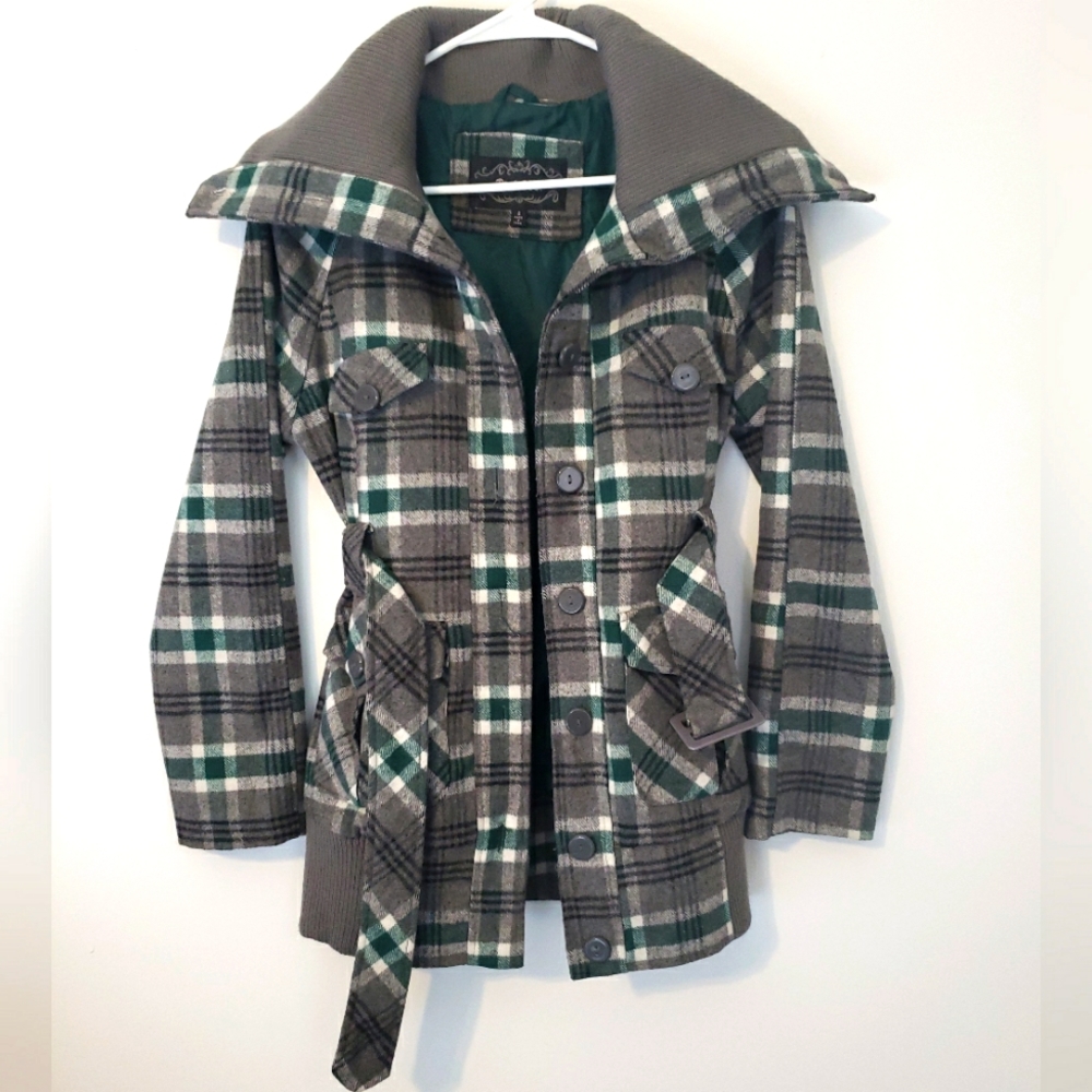 Pink SOUP Plaid Peacoat Jacket